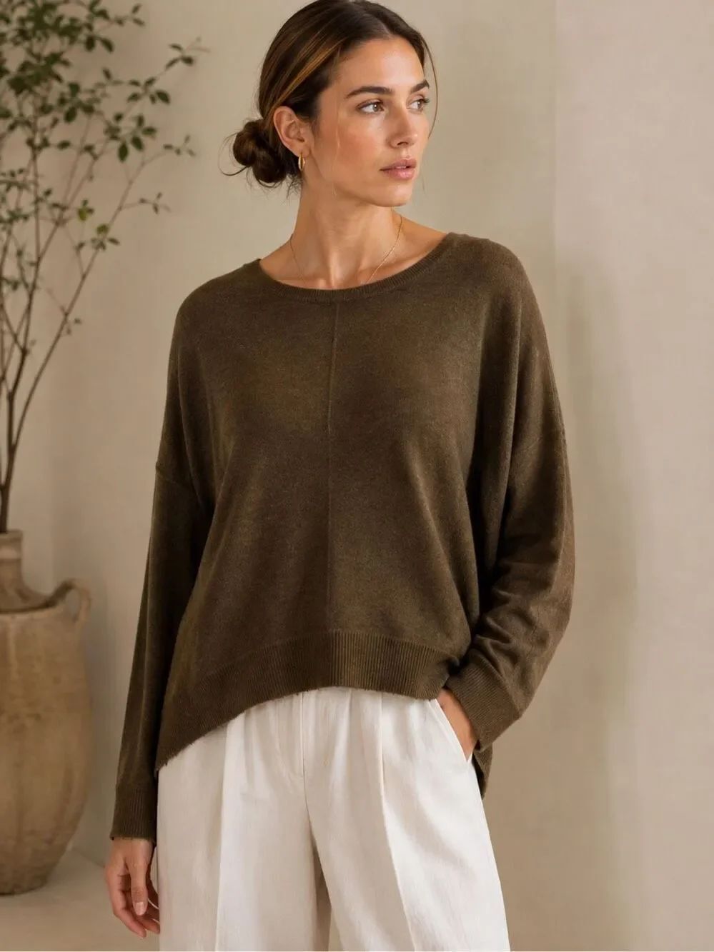 Kerisma Distressed Hem Oversized Knit lawson Sweater Quiet Luxury Pullover in ol